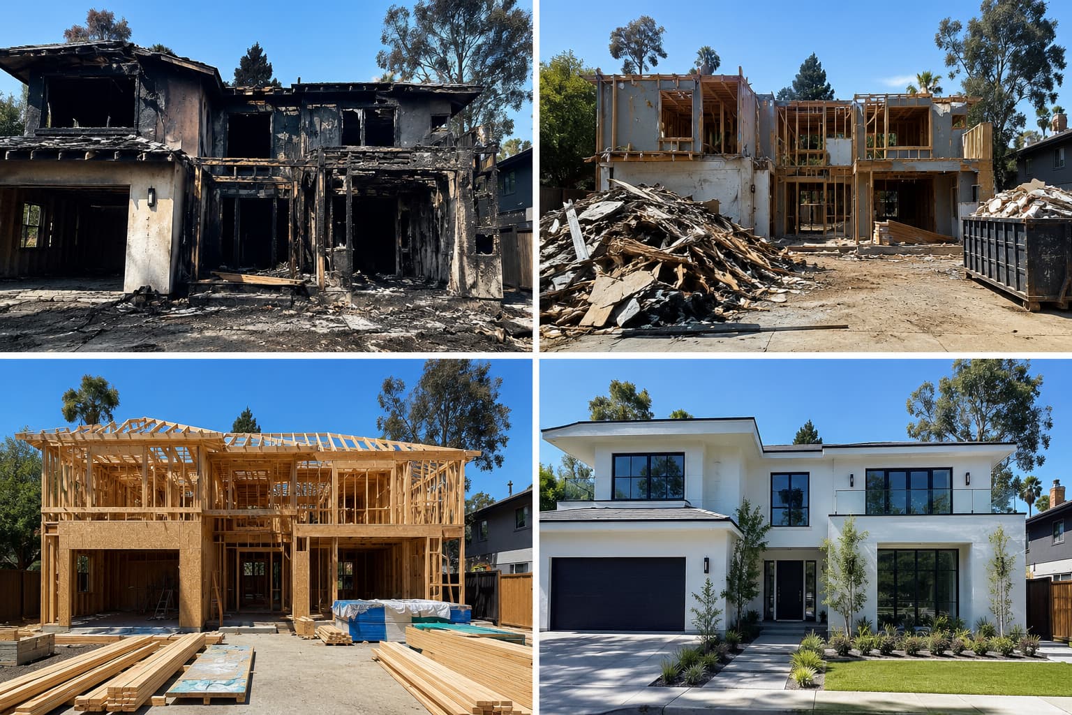 Fire rebuilding timeline from damage to completed home.
