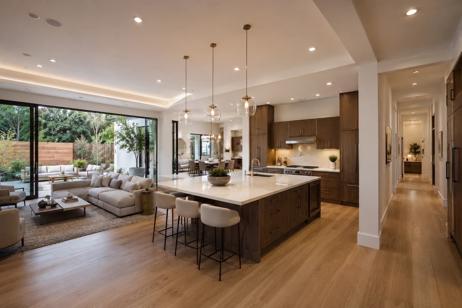 Renovated kitchen and living spaces in a whole home renovation