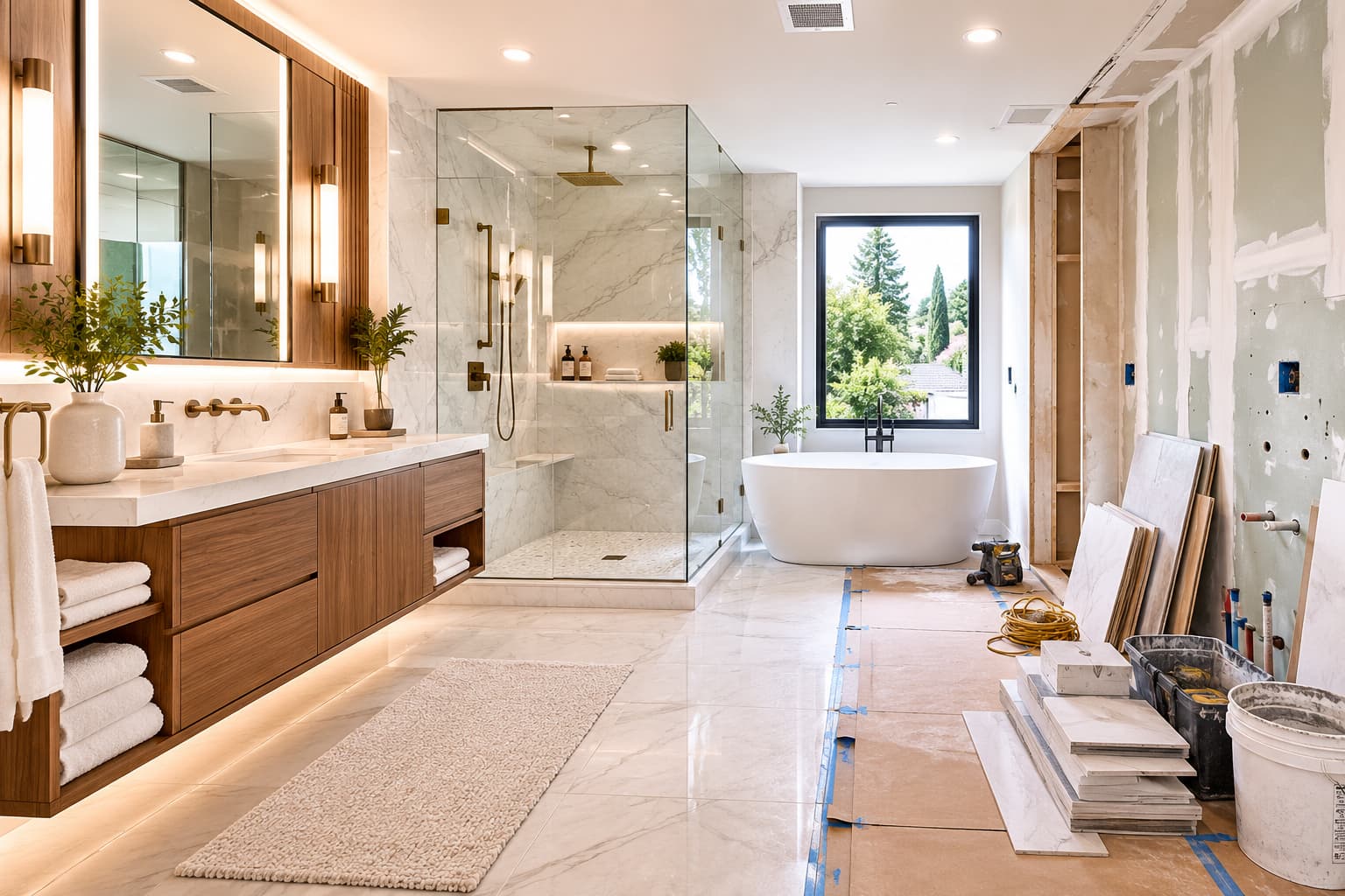 Luxury bathroom remodel in progress in Los Angeles.