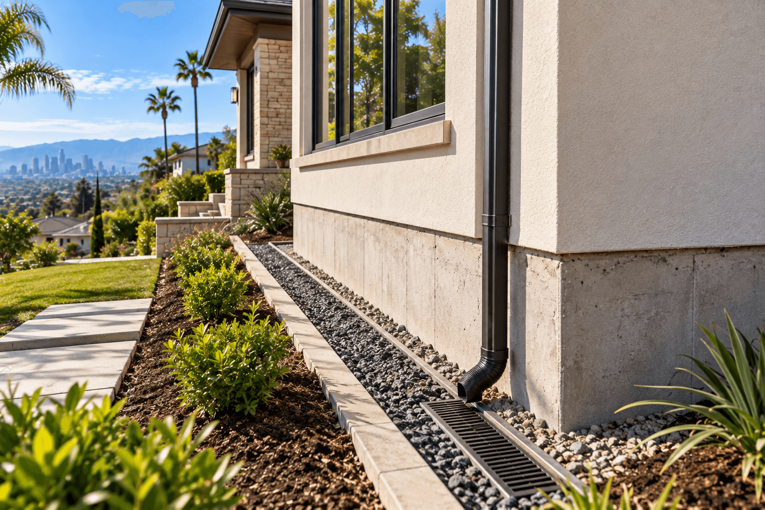Professionally repaired foundation with drainage improvements at a Los Angeles home