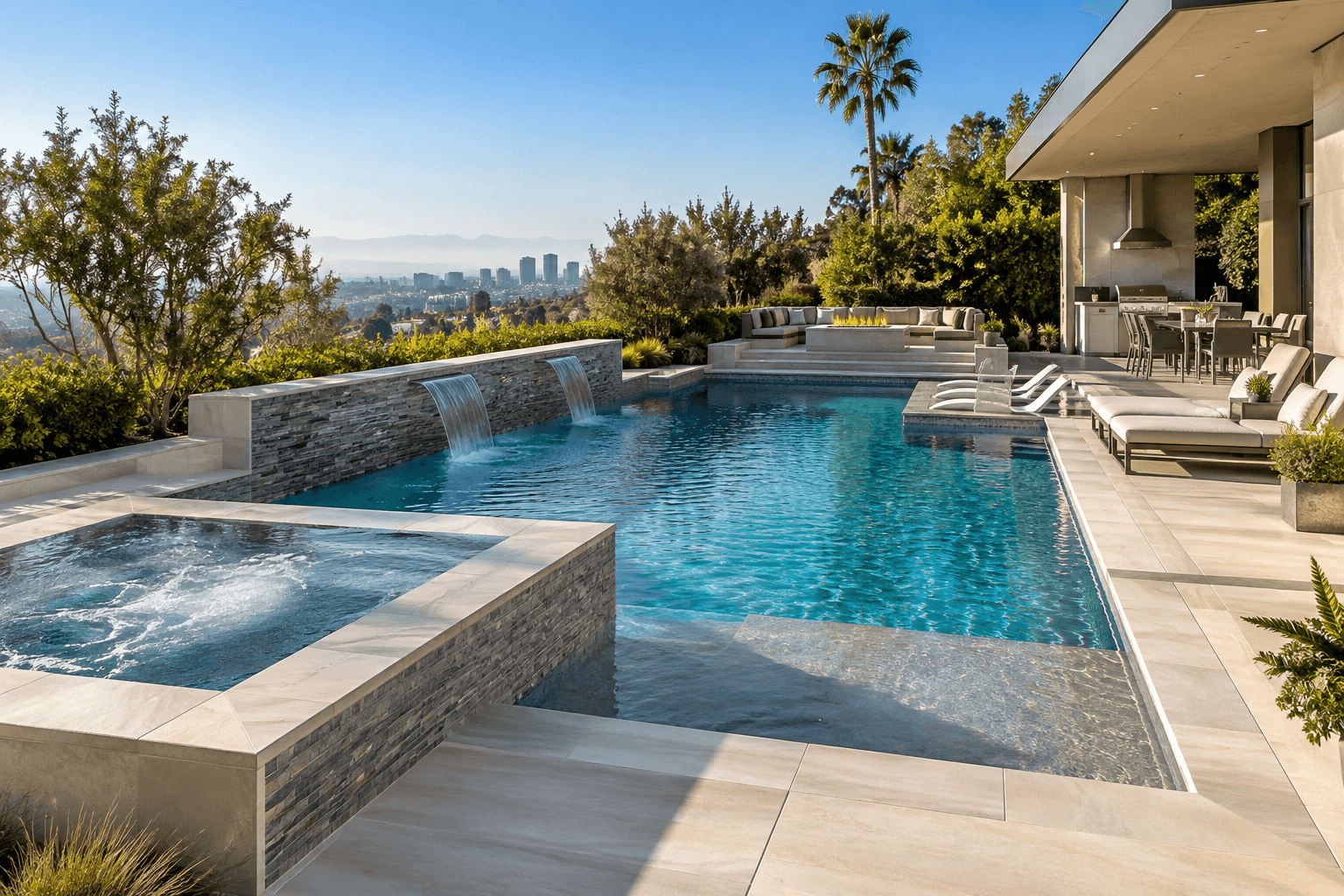 Luxury in-ground pool in a Los Angeles backyard