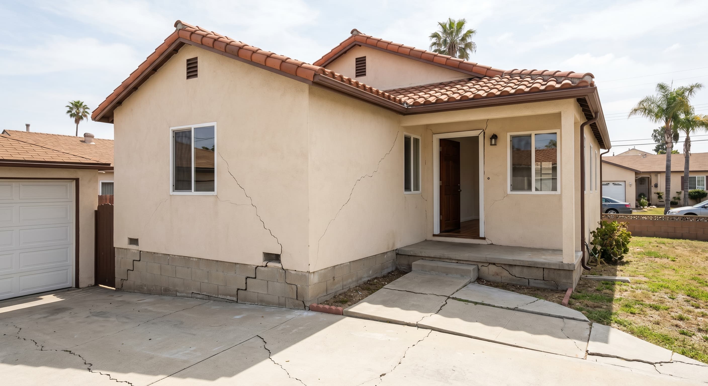 Common signs of foundation damage including wall cracks and uneven floors in a Los Angeles home